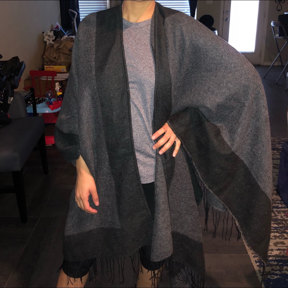 Black and grey poncho